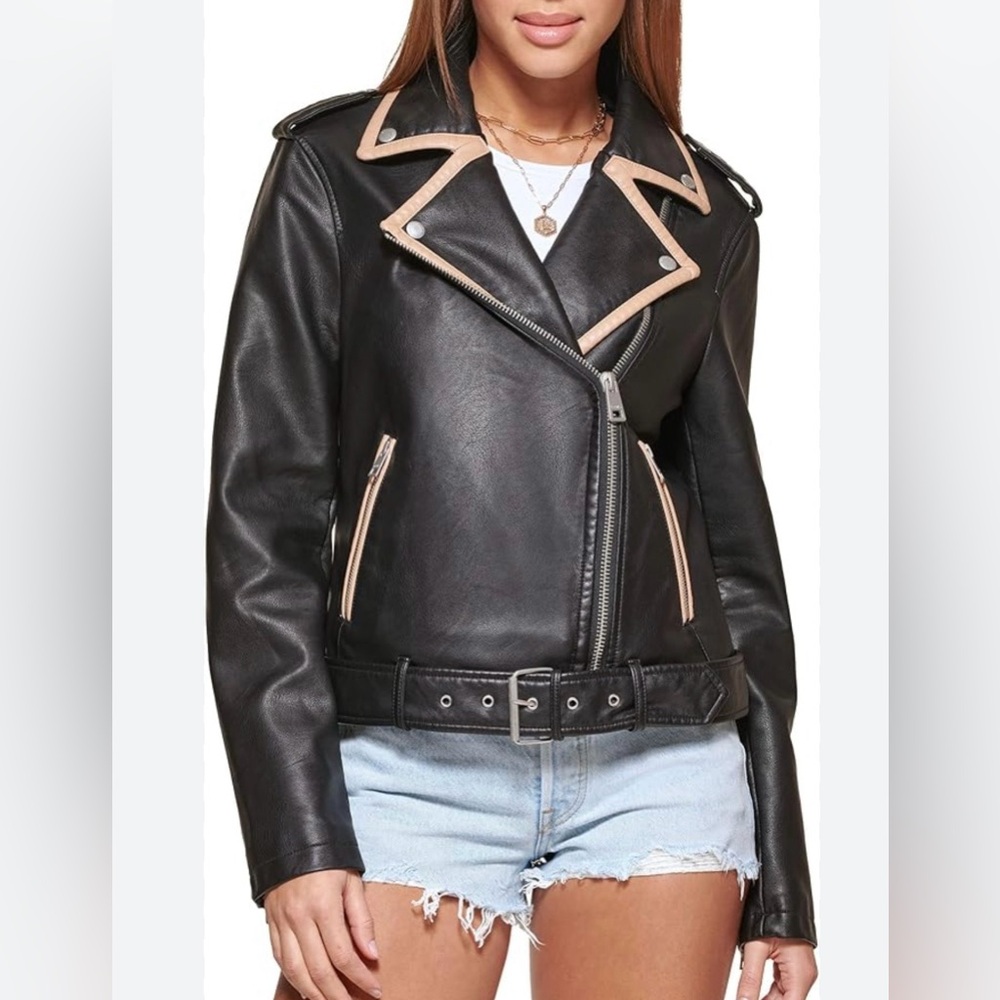 Levi's Black  Moto Jacket with Tan Trim
